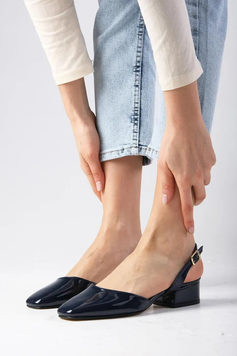 Navy Blue Patent Leather Heeled Shoes